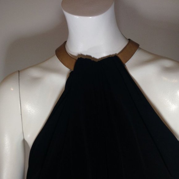 & OTHER STORIES LITTLE BLACK HALTER DRESS W/ LEATHER COLLAR US 12 EURO 42 - Picture 2 of 11